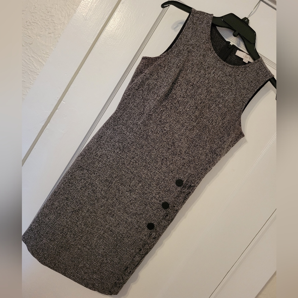Gray & Black Sleeveless LOFT Work Dress, Size 0